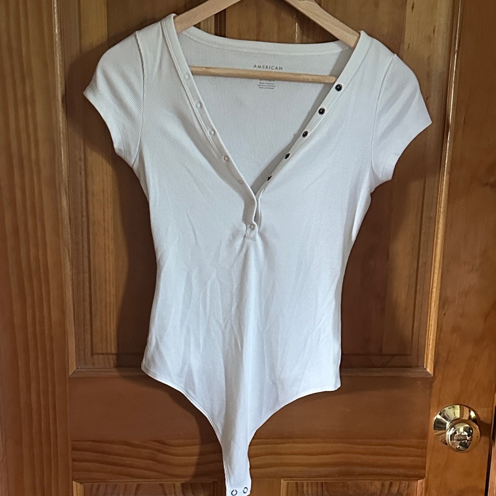 American Apparel White V-Neck Bodysuit
